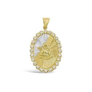 14k Gold Baby Angel Pendant Oval Charm 1.3 inch